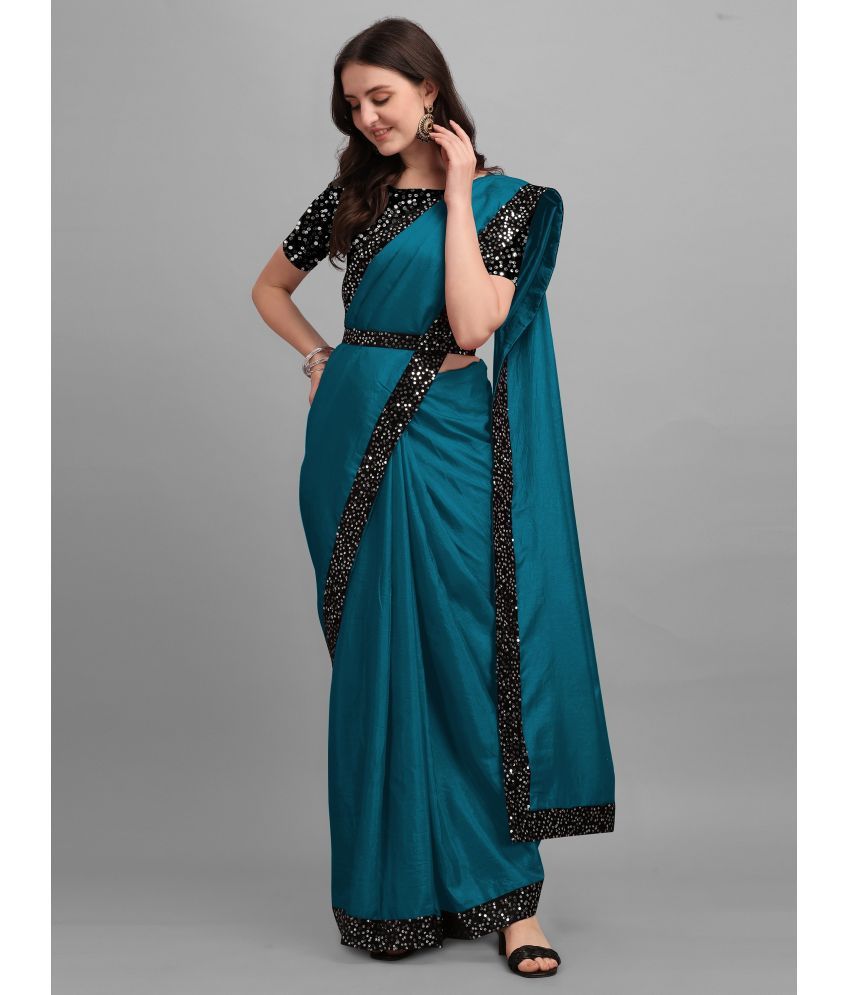     			Parmila Fashion Chiffon Embellished Saree With Blouse Piece ( Teal , Pack of 1 )