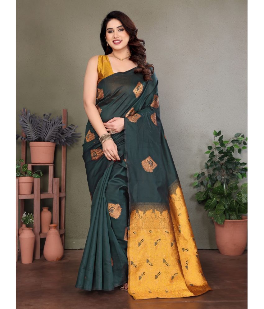     			SARIK  FASHION Banarasi Silk Woven Saree With Blouse Piece ( Green , Pack of 1 )