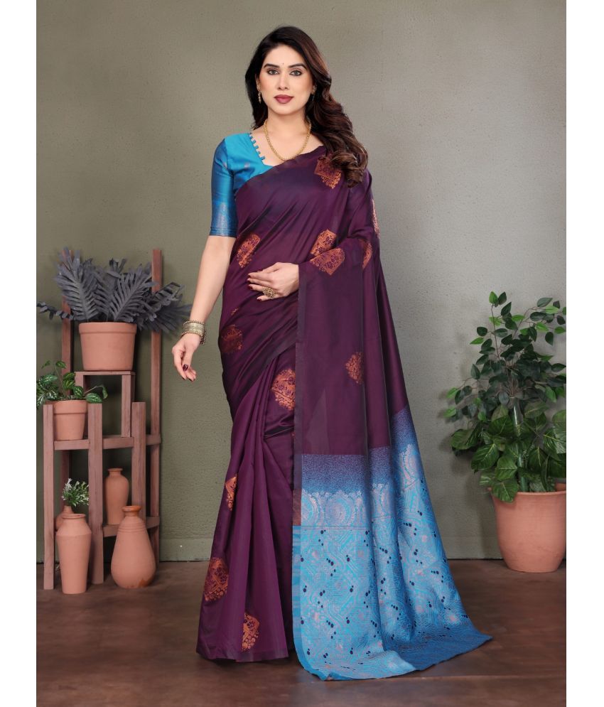     			SARIK  FASHION Banarasi Silk Woven Saree With Blouse Piece ( Wine , Pack of 1 )