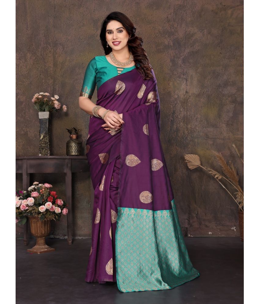     			SARIK  FASHION Banarasi Silk Woven Saree With Blouse Piece ( Wine , Pack of 1 )