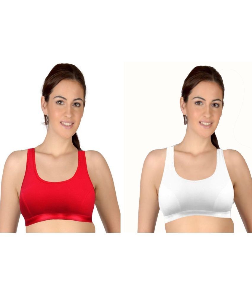     			Ishant Pack of 2 Cotton Non Padded Racerback bra For Women ( Red,White )