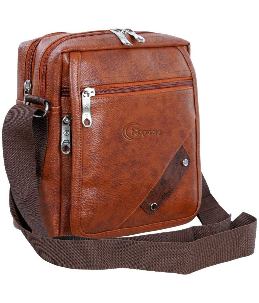     			Ropexo Tan Solid Messenger Bag