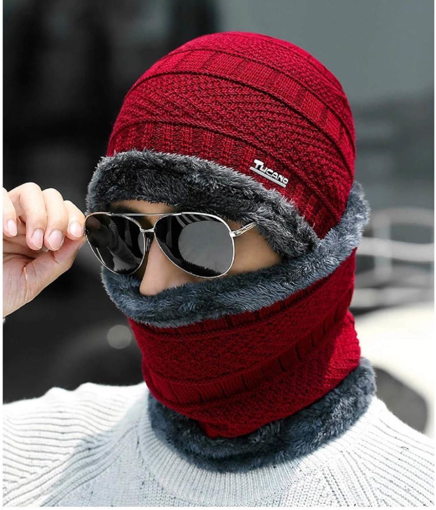 Rozti Pack of 2 Woollen Men's Cap ( Red ) Rozti Pack of 2 Woollen Men's Cap ( Red )