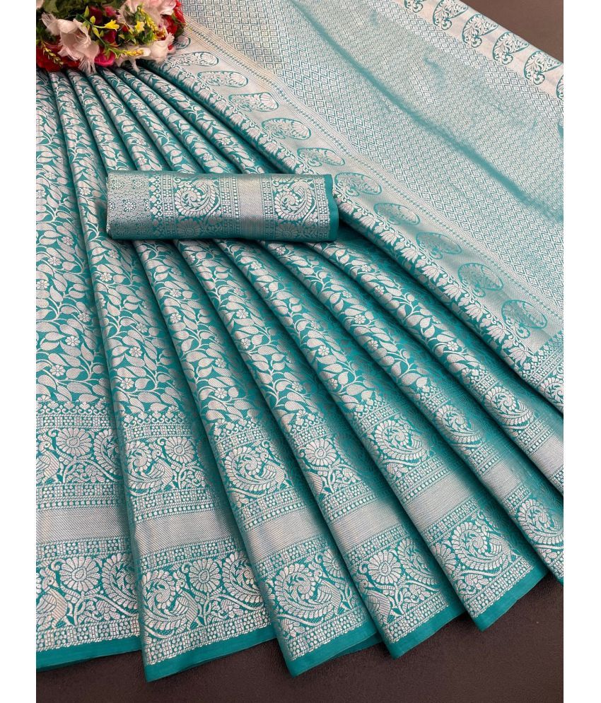     			Apnisha Banarasi Silk Self Design Saree With Blouse Piece ( Rama , Pack of 1 )