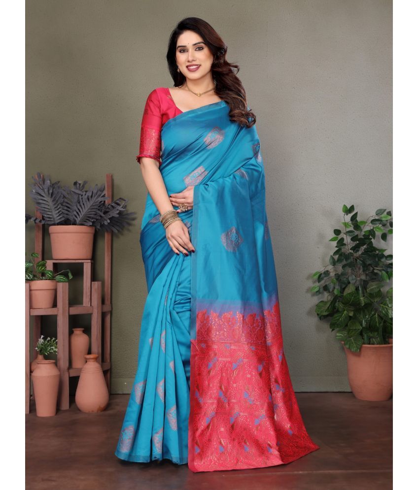     			DIKONA DESIGNER Banarasi Silk Woven Saree With Blouse Piece ( Aqua Blue , Pack of 1 )