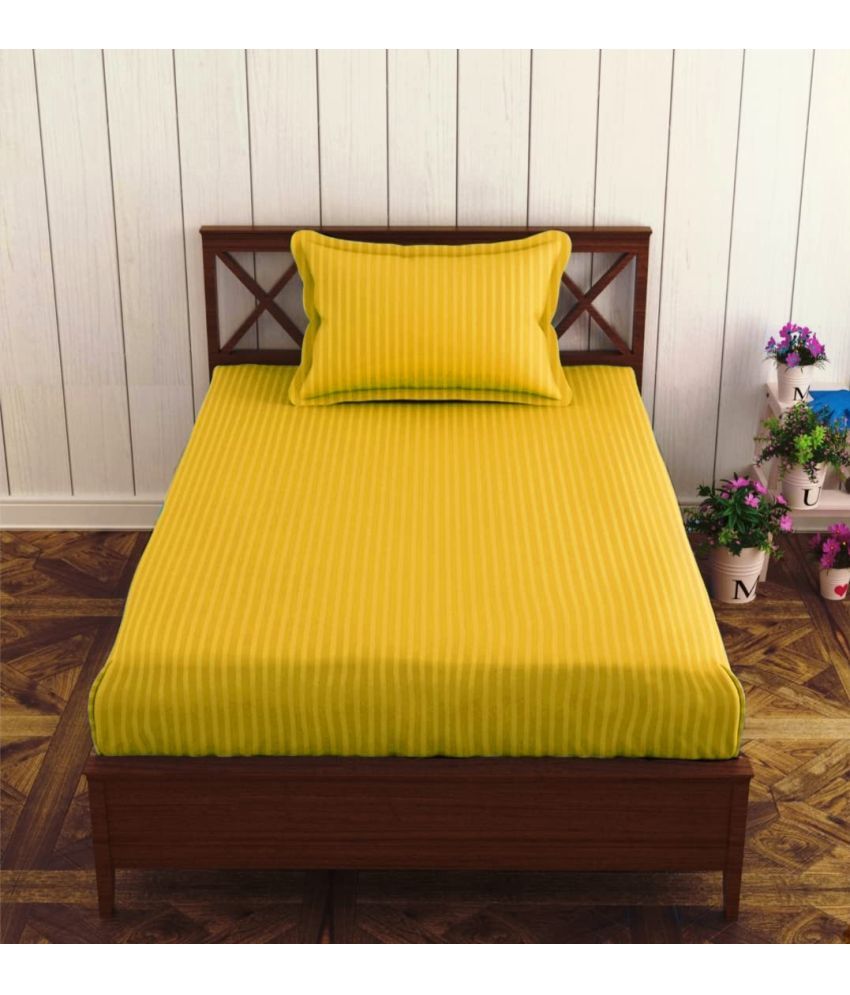     			EVAHOME Cotton 1 Single Bedsheet with 1 Pillow Cover ( Yellow )