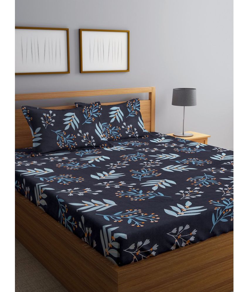     			Klotthe Poly Cotton Floral Fitted 1 Bedsheet with 2 Pillow Covers ( Double Bed ) - Multi