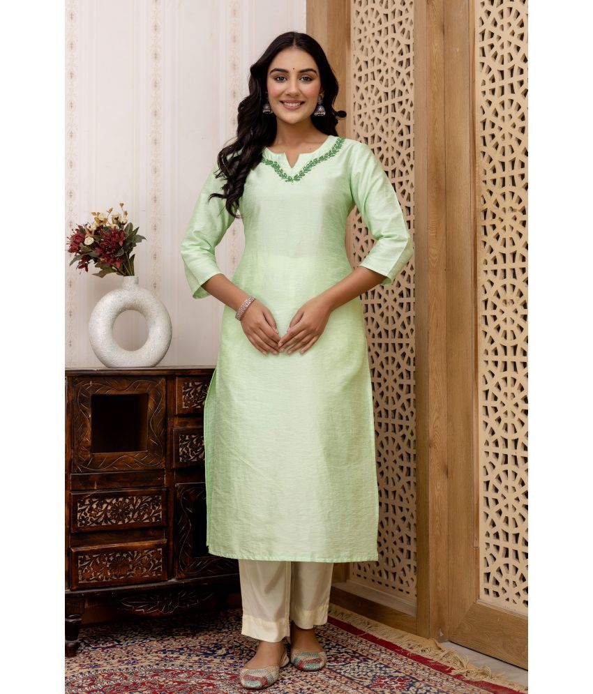     			Kohsh Pack of 1 Silk Blend Solid Straight Women's Kurti - ( Green )