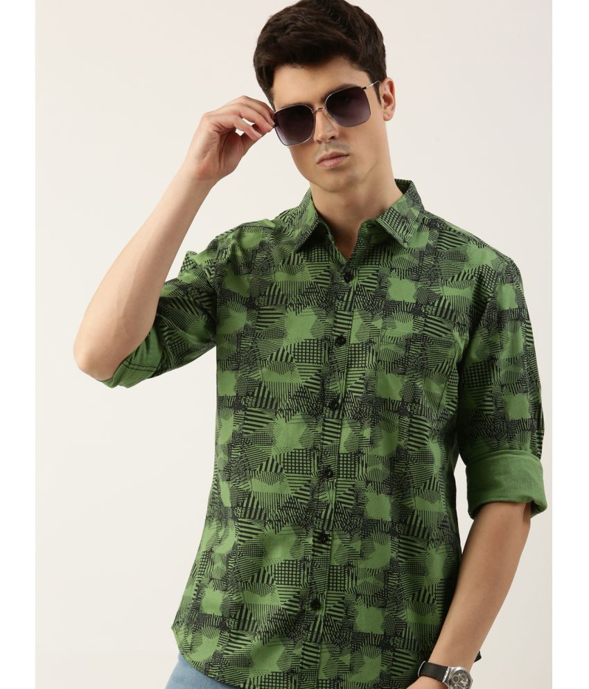     			Lucky Roger Cotton Blend Regular Fit Printed Full Sleeves Men's Casual Shirt - Green ( Pack of 1 )