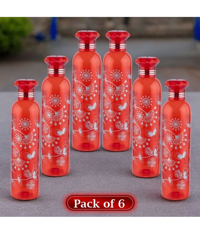     			Stysol Water Bottels Red Plastic Water Bottle 1000 mL ( Set of 6 )