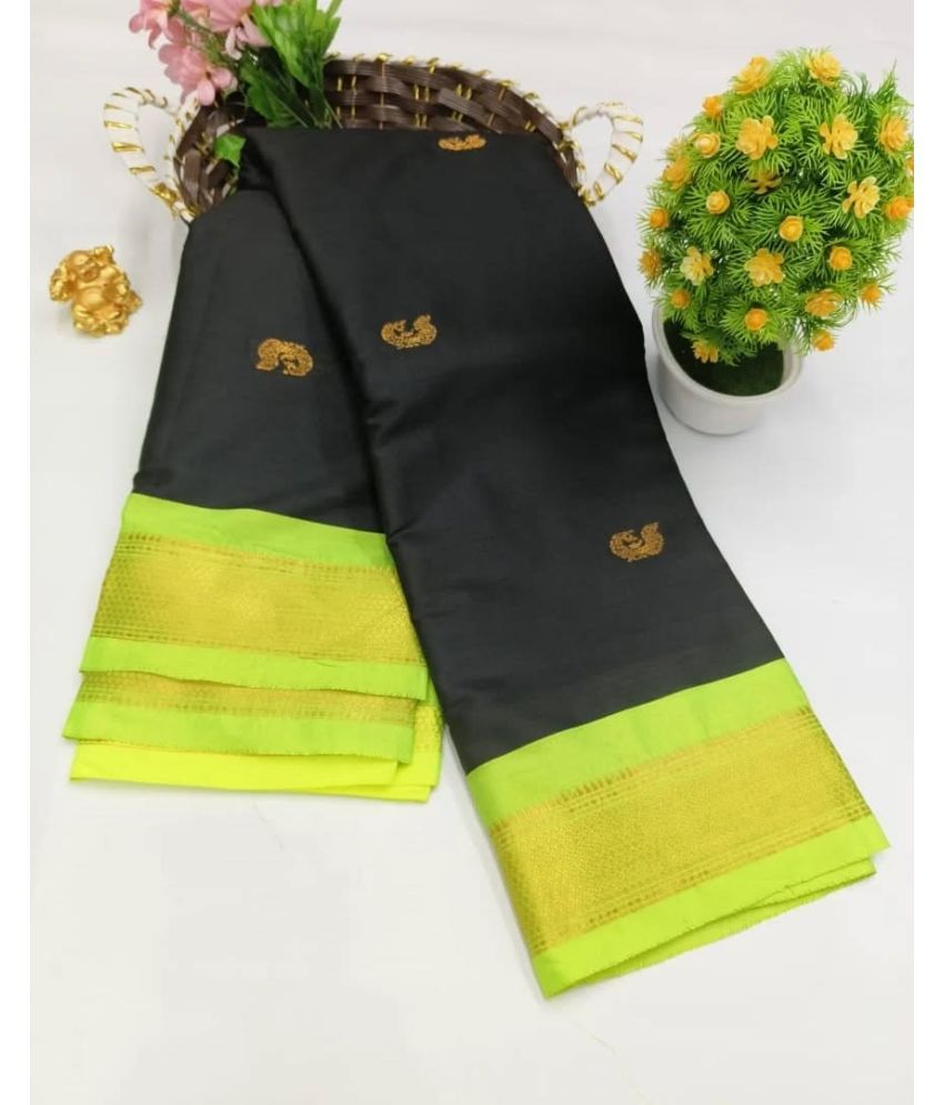     			JULEE Cotton Silk Woven Saree With Blouse Piece ( Black , Pack of 1 )