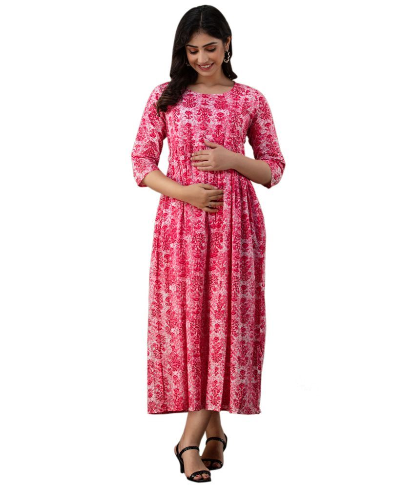     			Nitvan Pink Cotton Maternity Kurta