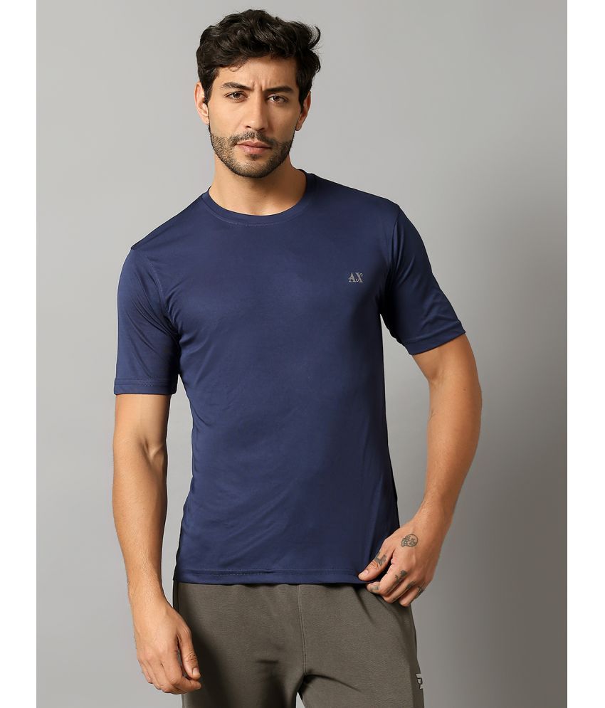     			Auxamis Polyester Regular Fit Solid Half Sleeves Men's Round T-Shirt - Navy Blue ( Pack of 1 )