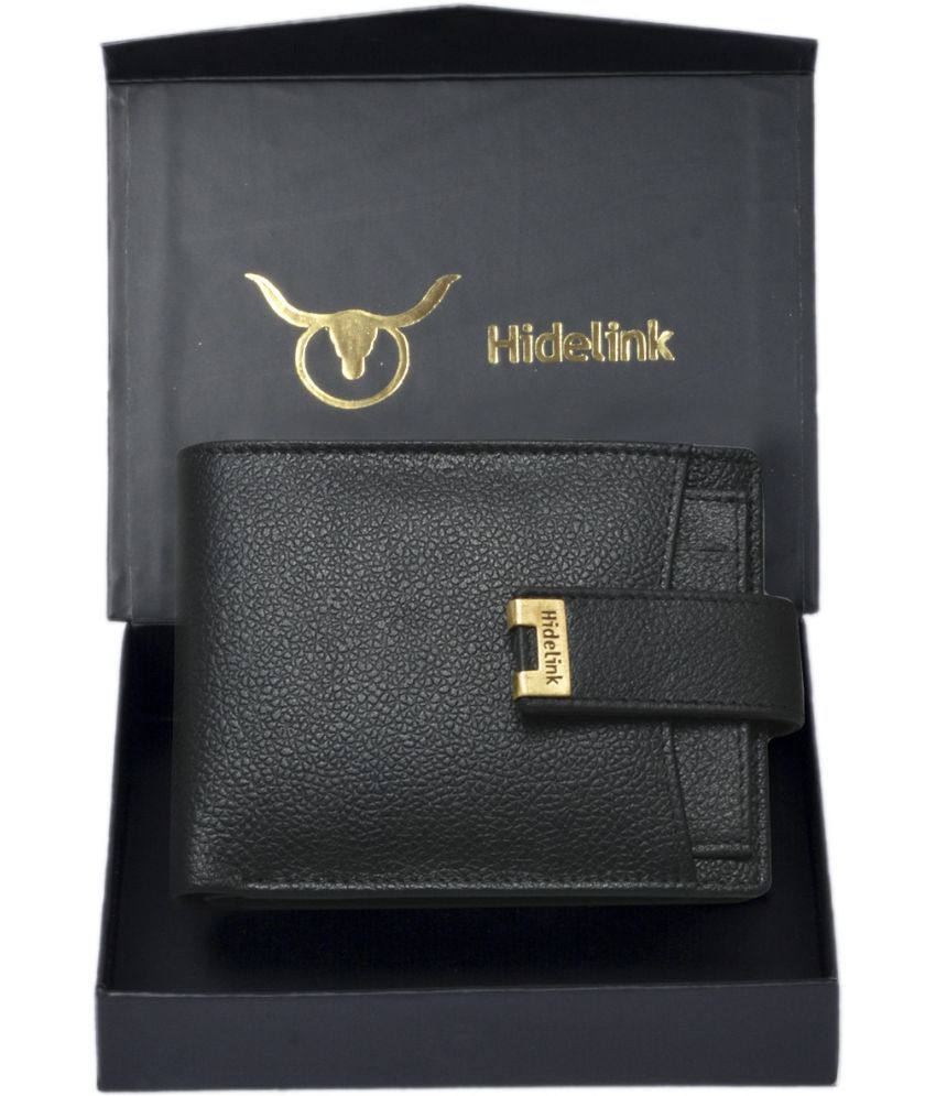     			Hidelink 100% Leather Solid Men's Regular Wallet With 6 Slots For Card ( Black , Pack of 1 )