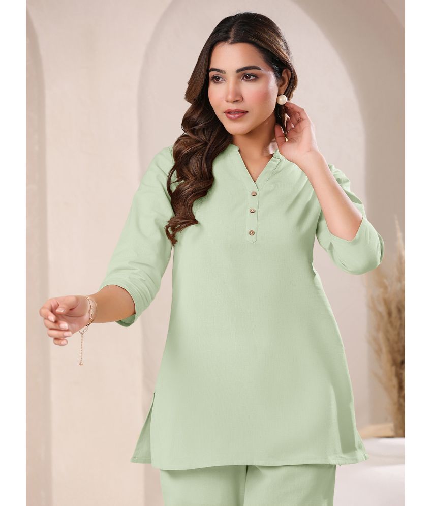     			Janasya Green Cotton Women's A-Line Top ( Pack of 1 )