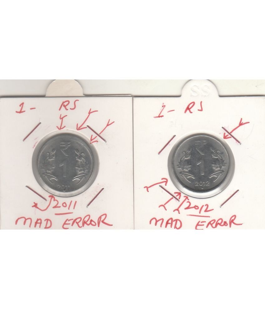     			NUMISMATTECLY  RARE AND COLLECTIBLE - COMMOMORATIVE-1-RS- YEAR-2011-2012-  TWO COINS SET- WITH MAD ERROR- SET. WIGHT-3.79- GRAMS-STEEL METAL.. IN EXTRA FINE CONDITION HIGHLY COLLECTIBLE  .CHECK PICTURE CAREFFULLY BEFORE ORDER PLEASE DONT PLACE FAKE  ORDER.