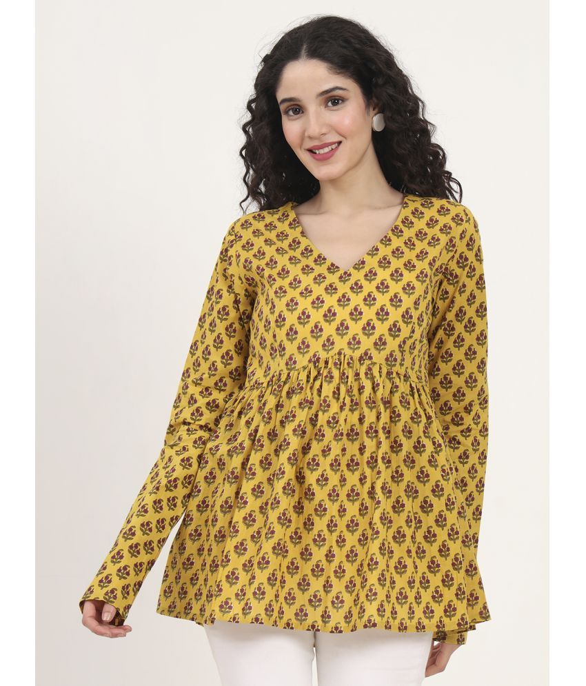     			Divena Yellow Cotton Women's Peplum Top ( Pack of 1 )