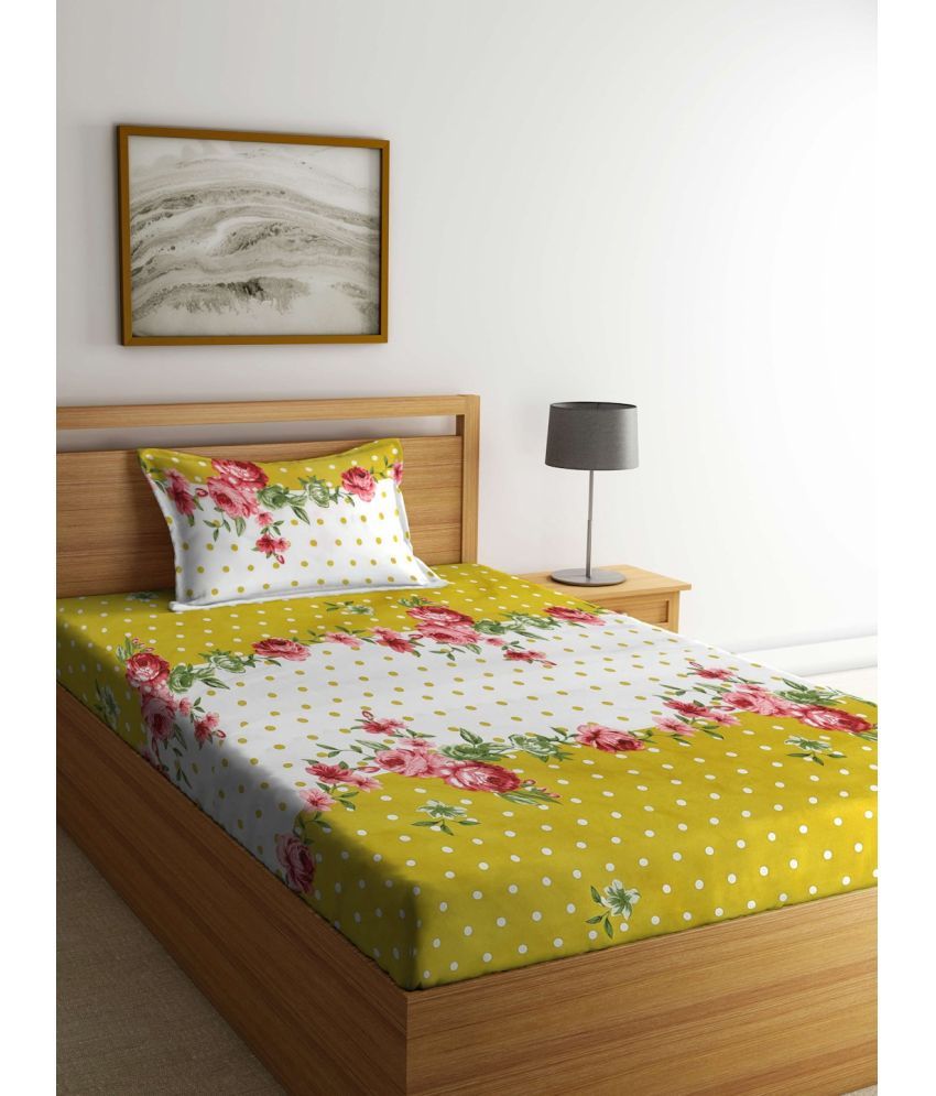     			Klotthe Poly Cotton Floral Fitted 1 Bedsheet with 1 Pillow Cover ( Single Bed ) - Multi