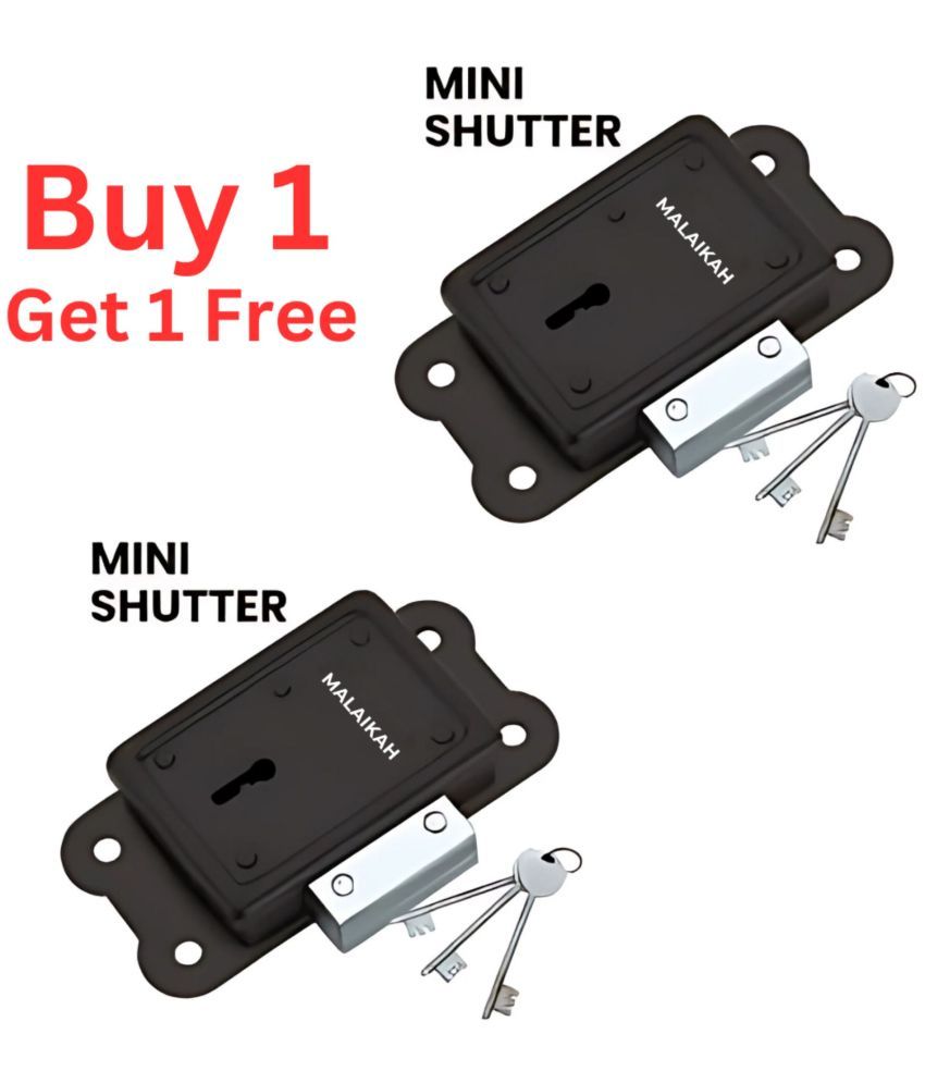     			Malaikah Mini Side Shutter Lock Buy 1 Get 1 free with 2 Long Keys, 3 Turn Throw, Steel 5 Pieces Laminated Latch, Both Side Operated (Brown) Pack Of 2