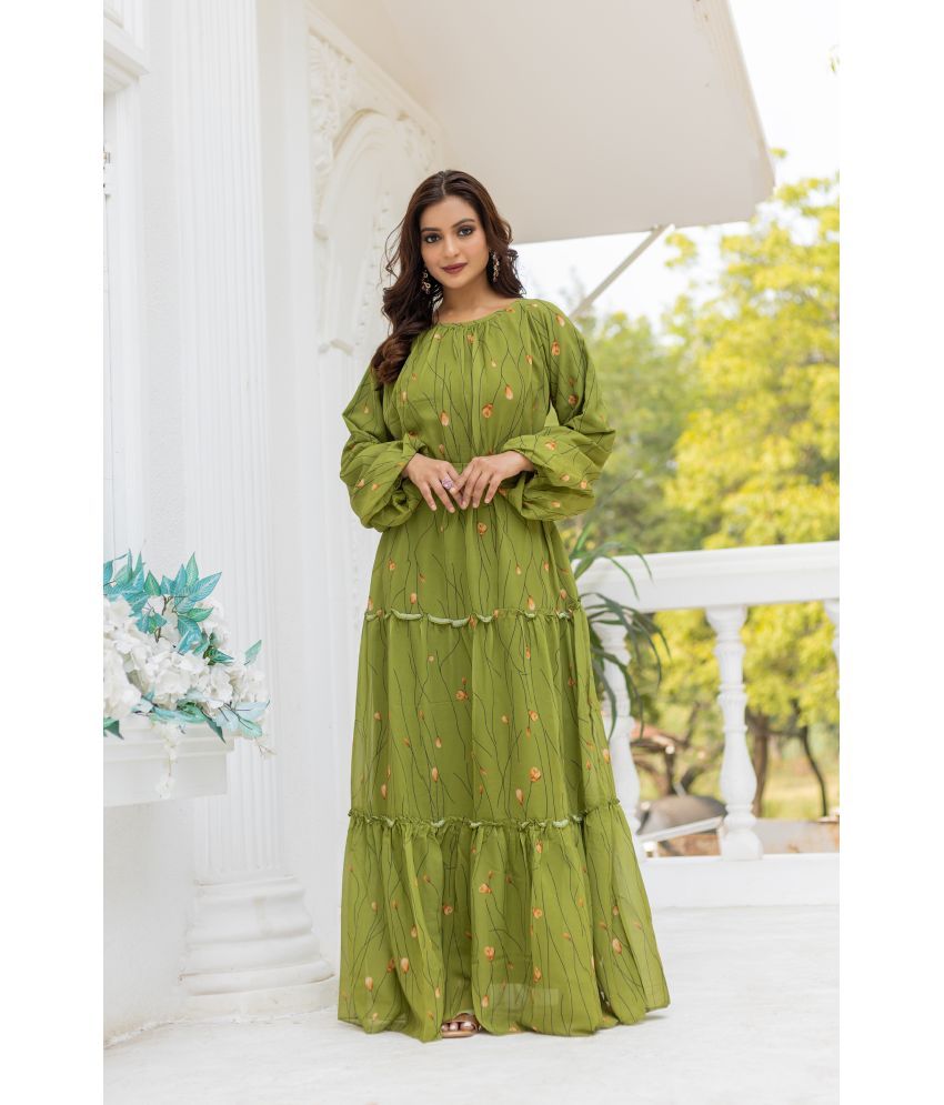     			SARINKU Green Anarkali Georgette Women's Stitched Ethnic Gown ( Pack of 1 )