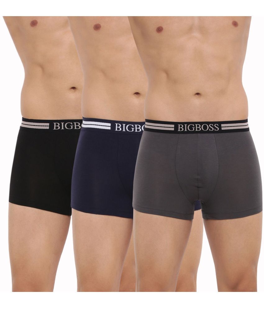     			Pack of 3 Dollar Bigboss Assorted Solid Cotton Blend Men Trunk