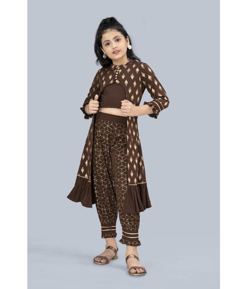 Crepe Long Shrug Top And Pant Set 