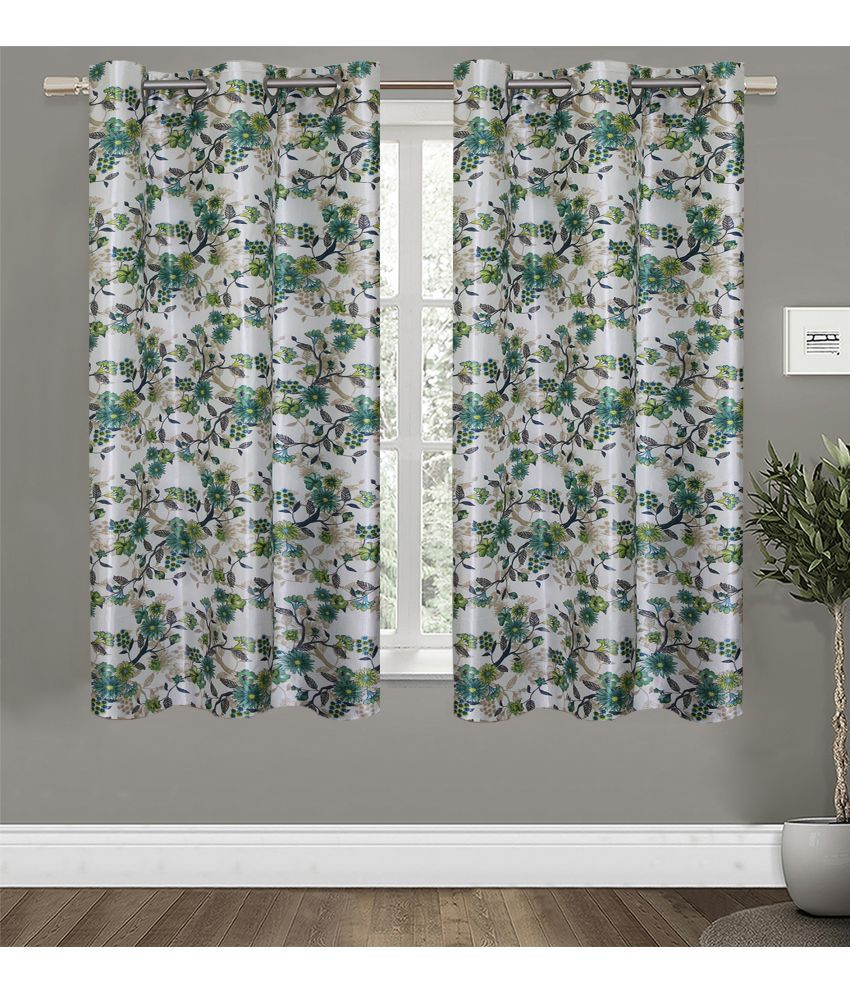     			Home Candy Set of 2 Window Semi-Transparent Eyelet Polyester Green Curtains ( 152 x 120 cm )