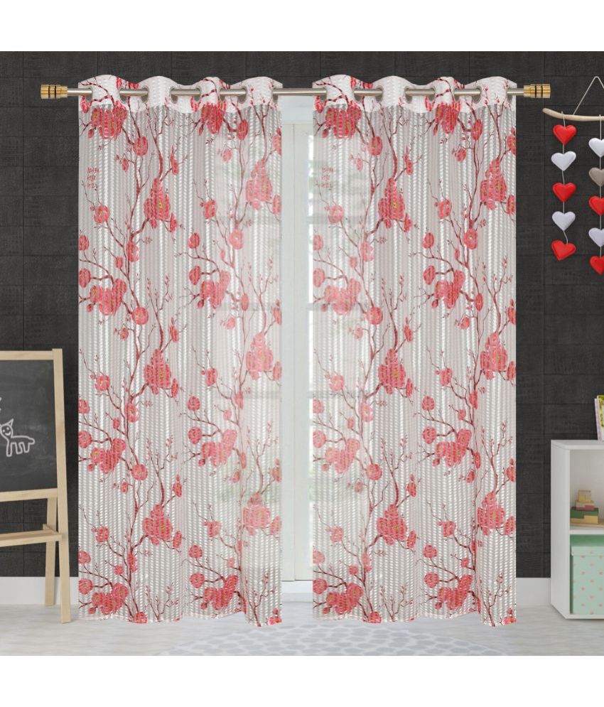     			Homefab India Floral Transparent Eyelet Door Curtain 7ft (Pack of 2) - Maroon