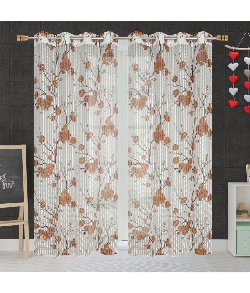     			Homefab India Floral Transparent Eyelet Window Curtain 5ft (Pack of 2) - Brown