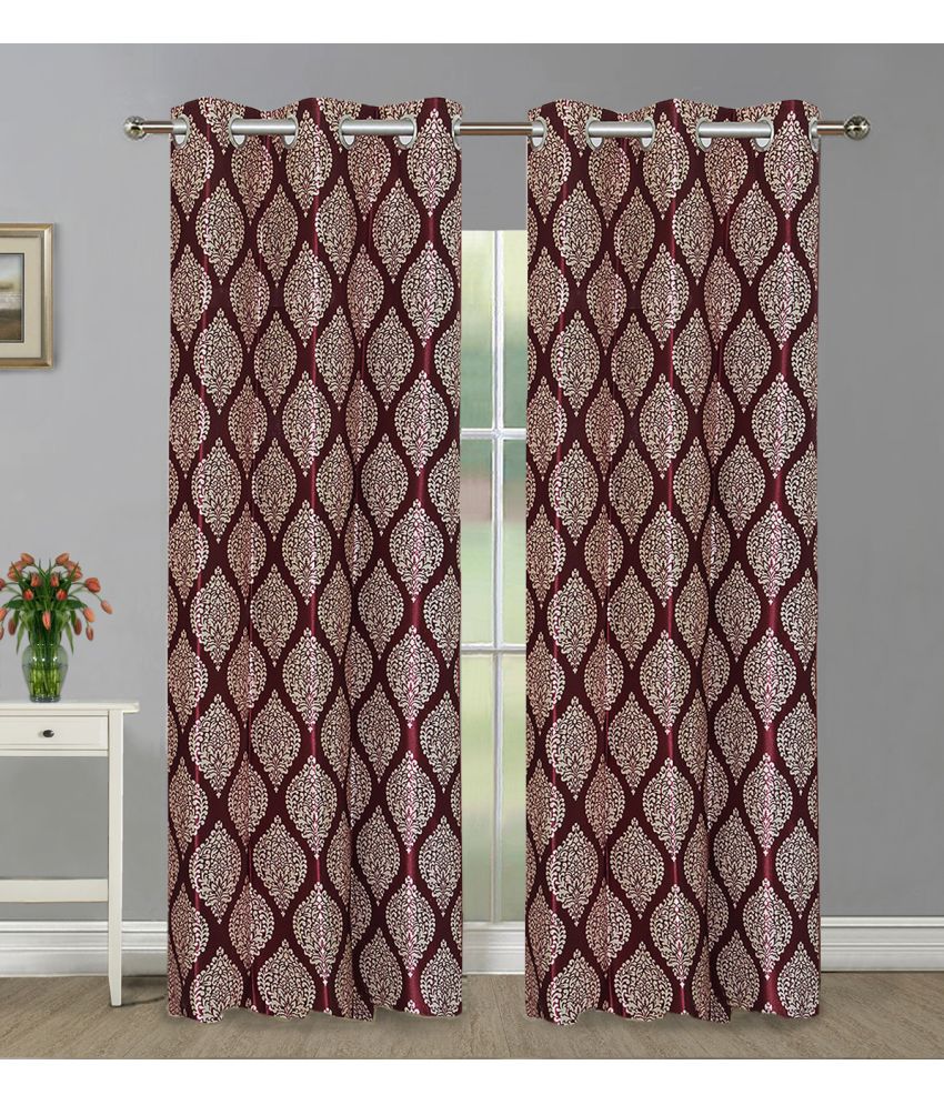     			Home Candy Set of 2 Door Semi-Transparent Eyelet Polyester Maroon Curtains ( 213 x 120 cm )