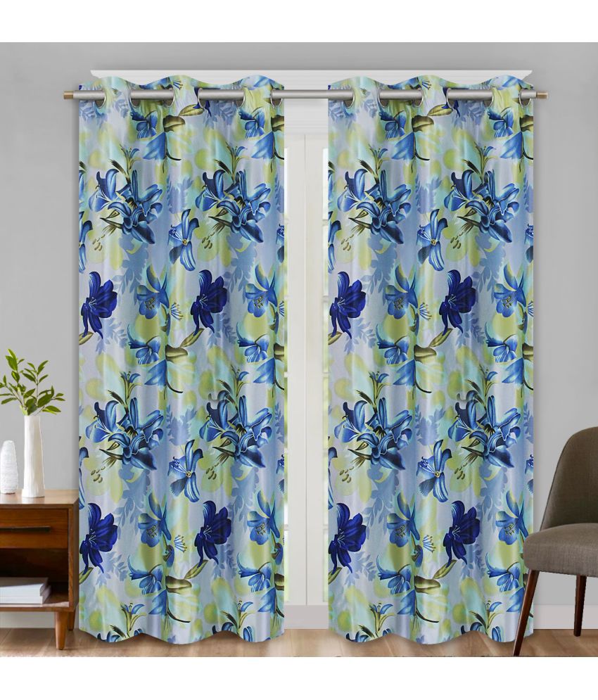    			HOMETALES Set of 2 Long Door Blackout Room Darkening Eyelet Polyester Blue Curtains ( 274 x 120 cm )