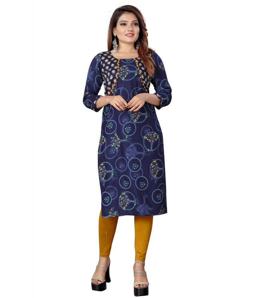     			MEESORRA Navy Rayon Straight Kurti - Single