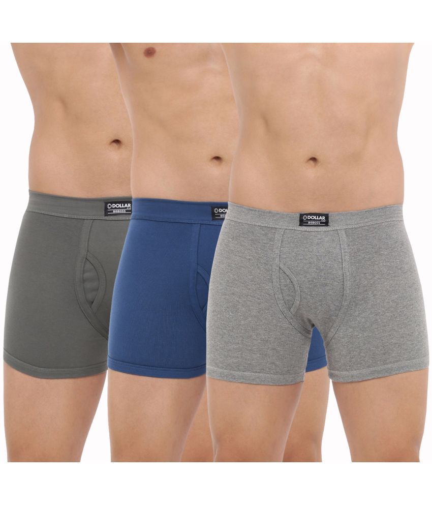     			Pack of 3 Dollar Bigboss Assorted Solid Cotton Blend Men Trunk