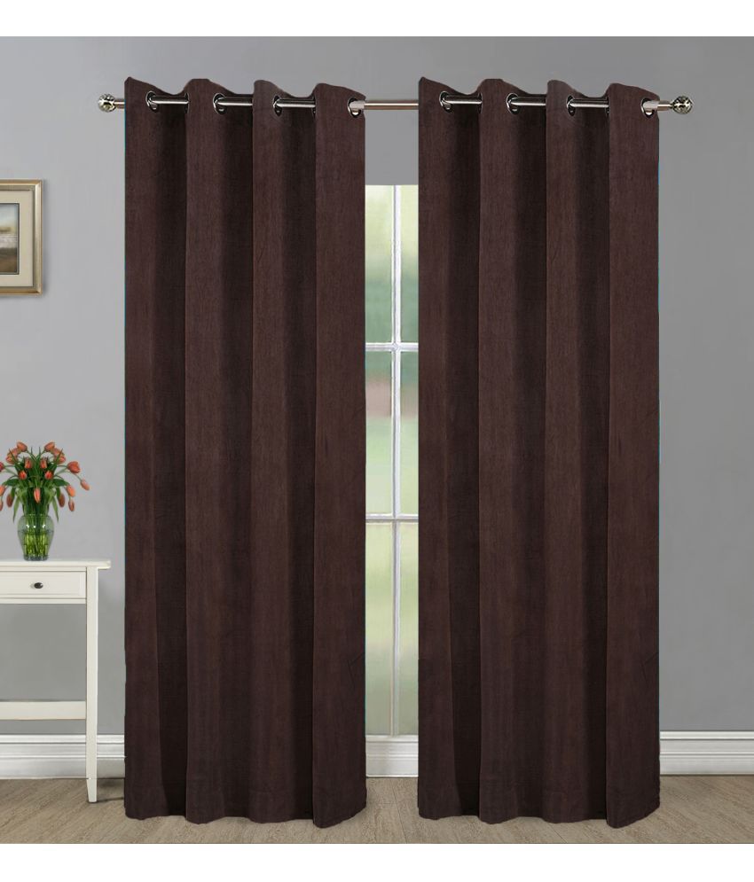     			HOMETALES Set of 2 Door Blackout Room Darkening Eyelet Polyester Brown Curtains ( 213 x 120 cm )