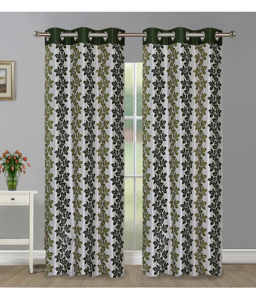     			Home Candy Set of 2 Door Semi-Transparent Eyelet Polyester Green Curtains ( 213 x 120 cm )