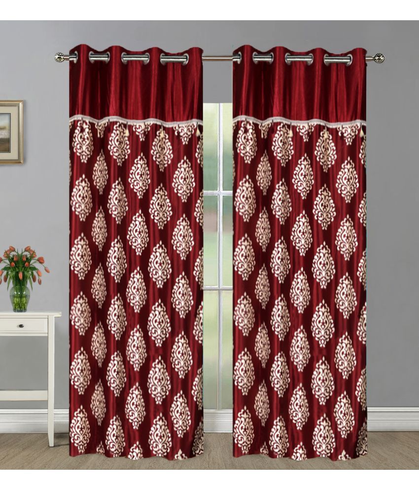     			Home Candy Set of 2 Long Door Semi-Transparent Eyelet Polyester Maroon Curtains ( 274 x 120 cm )