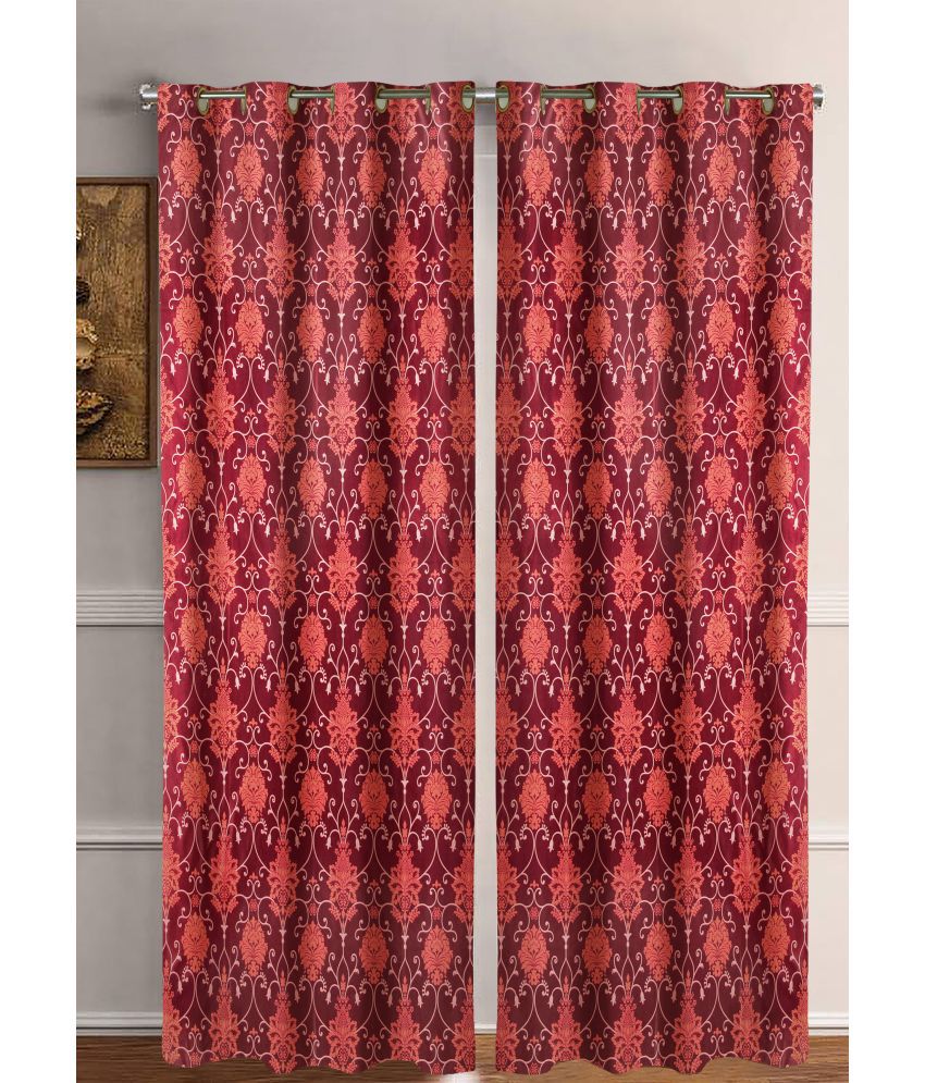     			Home Candy Set of 2 Long Door Semi-Transparent Eyelet Polyester Red Curtains ( 274 x 120 cm )