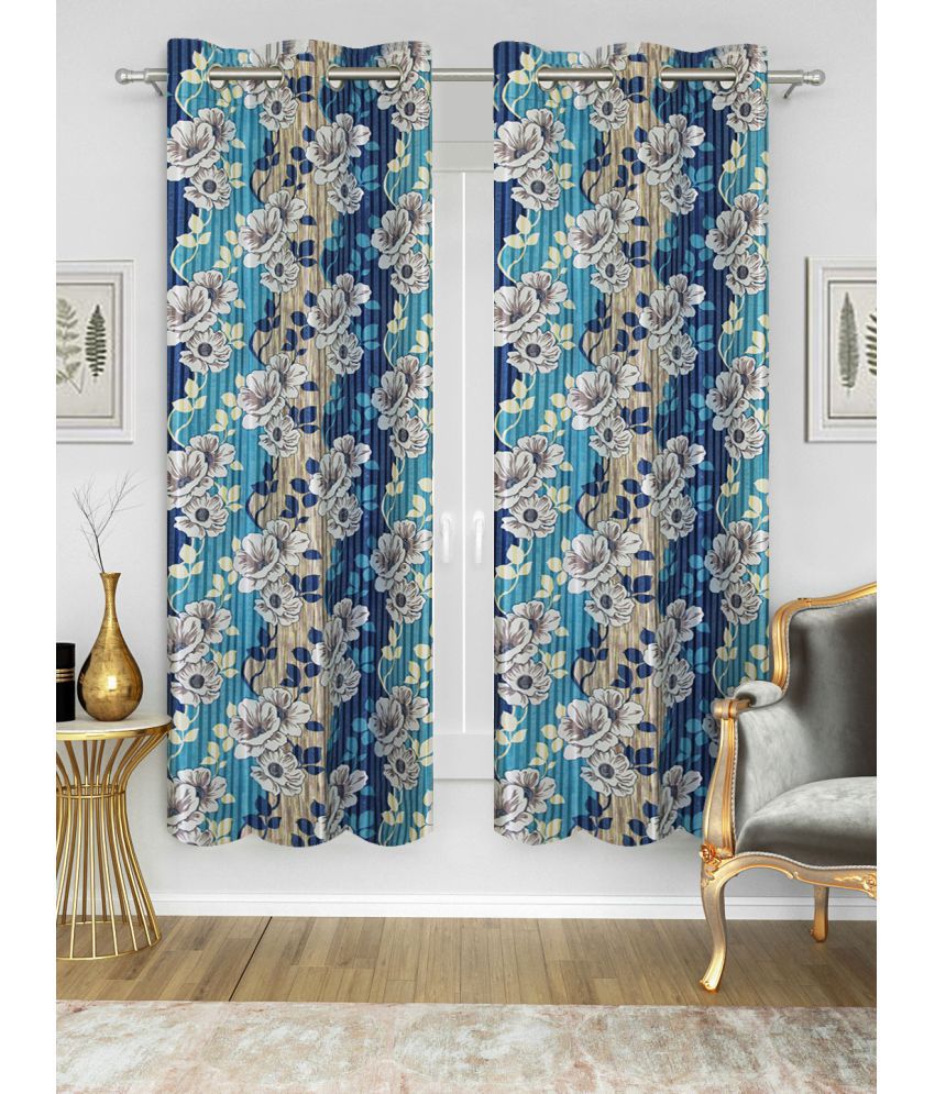     			HOMETALES Set of 2 Window Semi-Transparent Eyelet Polyester Blue Curtains ( 152 x 120 cm )