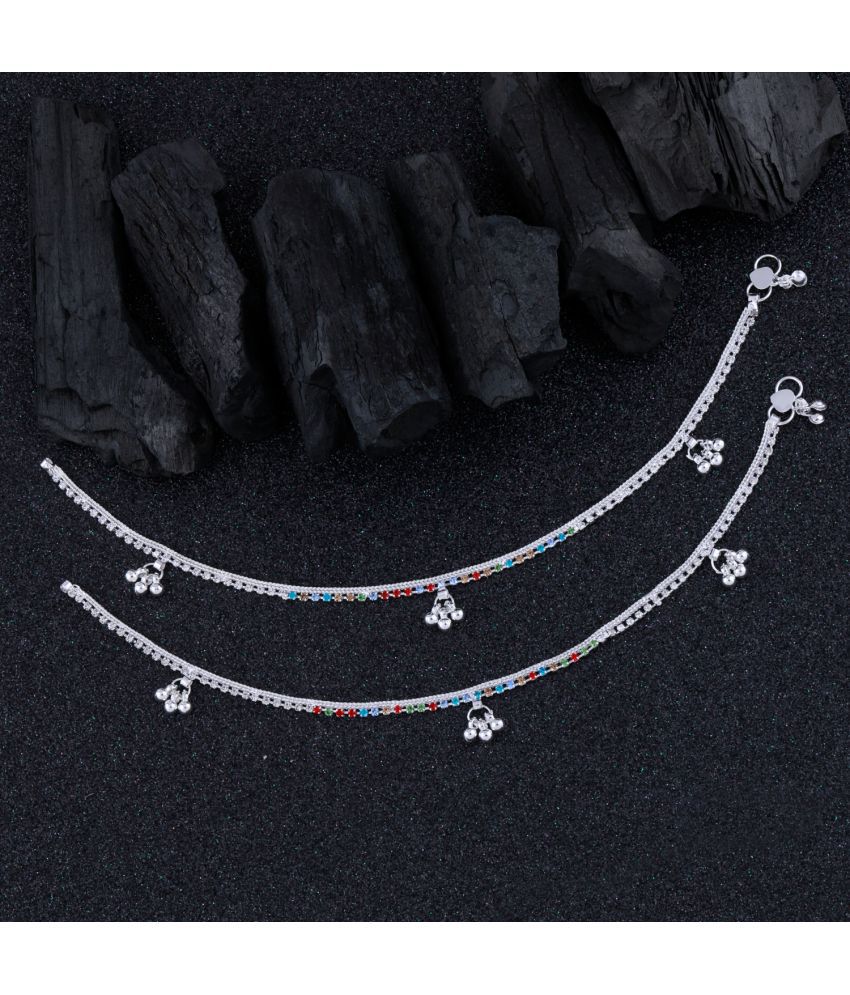     			Paola Silver Plated Multi Color Diamond Ghungroo Payal  Anklet for Women And Girl.
