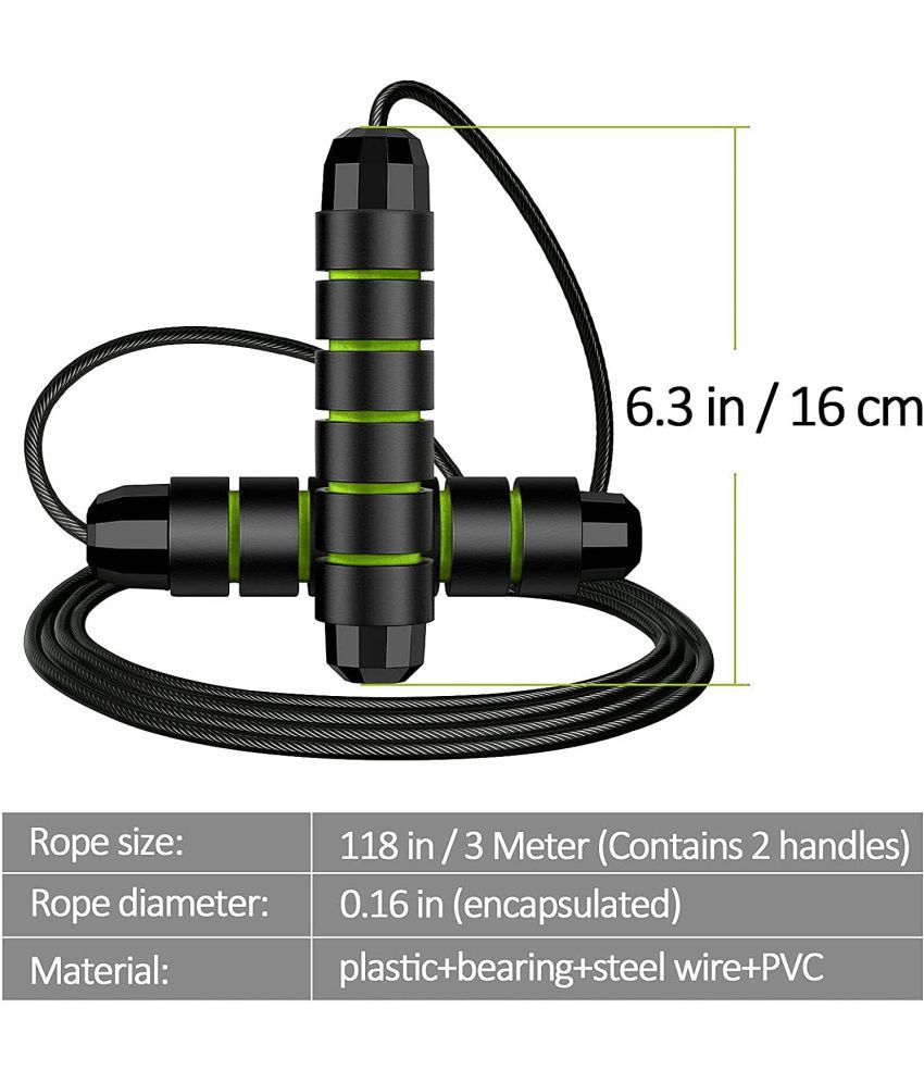 Aurion 707 Skipping Rope for Men, Women and Children - Jump Rope for Exercise Workout and Weight Loss (Green)