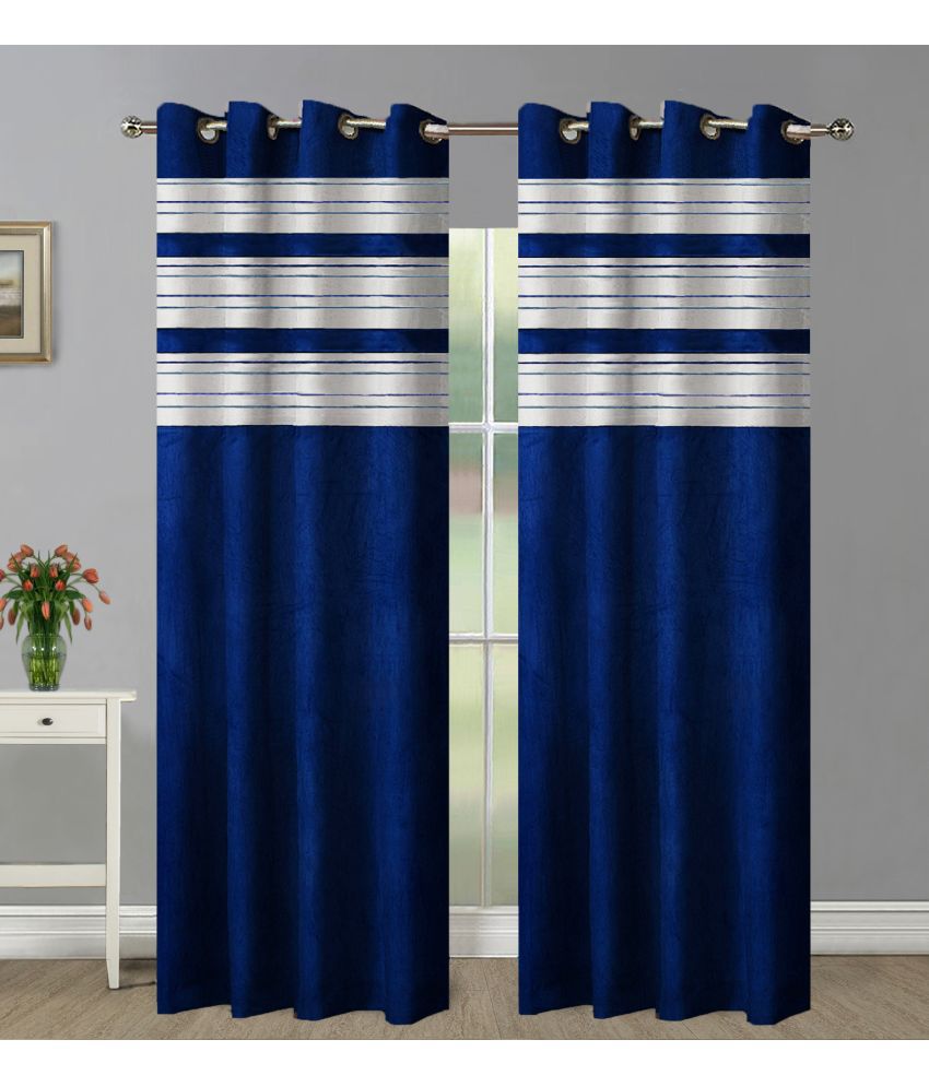     			HOMETALES Set of 2 Door Blackout Room Darkening Eyelet Polyester Blue Curtains ( 213 x 120 cm )