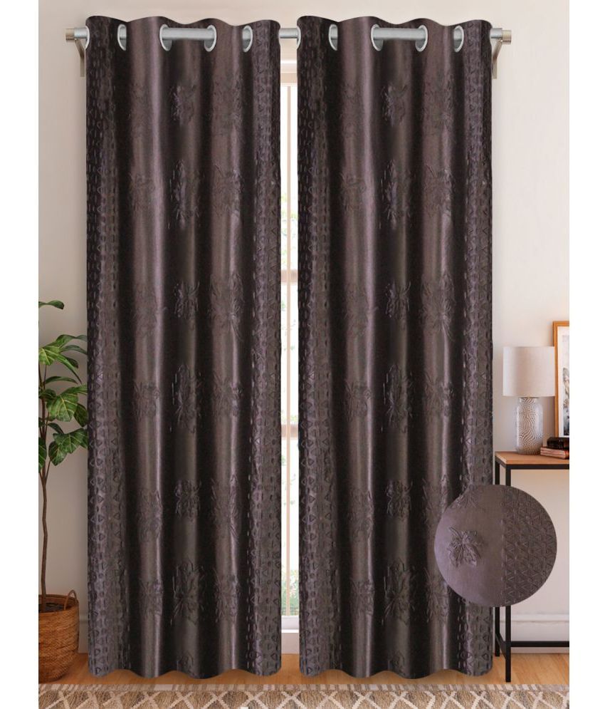     			Home Candy Set of 2 Door Semi-Transparent Eyelet Polyester Brown Curtains ( 213 x 120 cm )