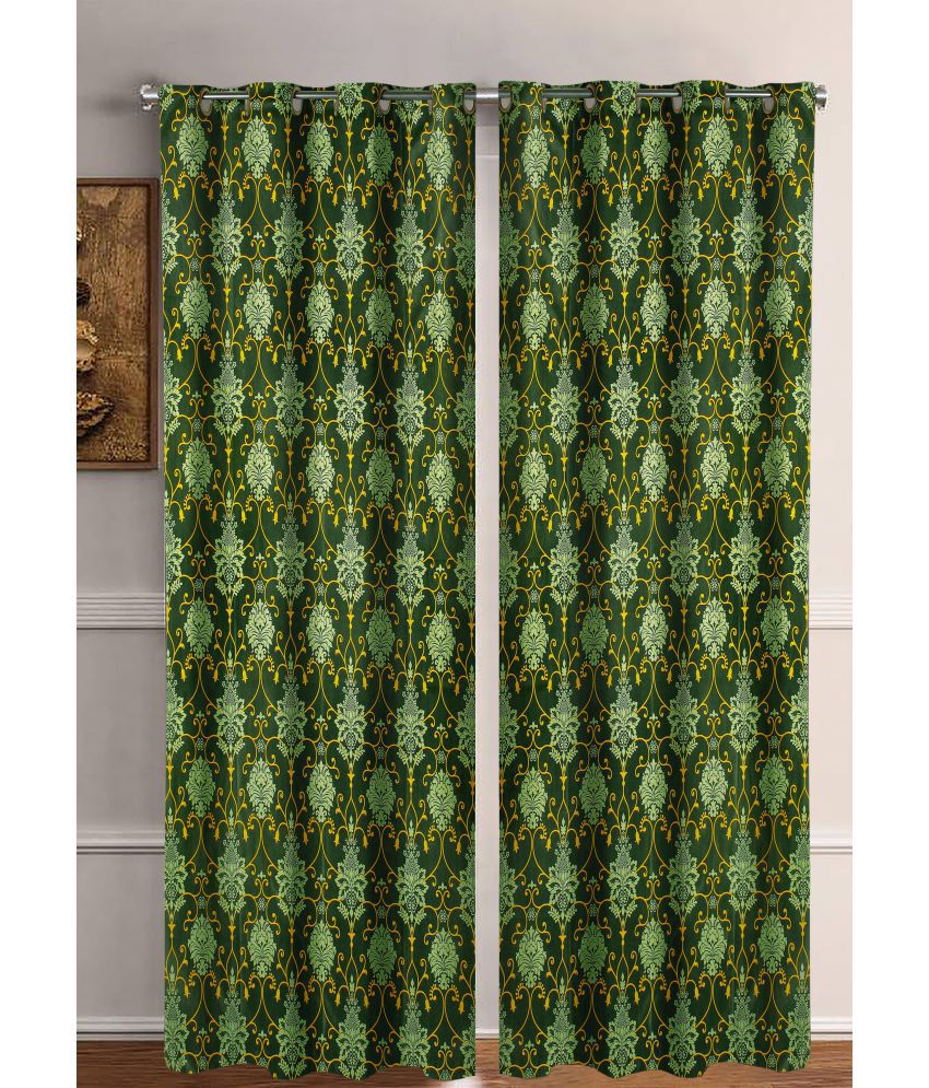     			Home Candy Set of 2 Long Door Semi-Transparent Eyelet Polyester Green Curtains ( 274 x 120 cm )