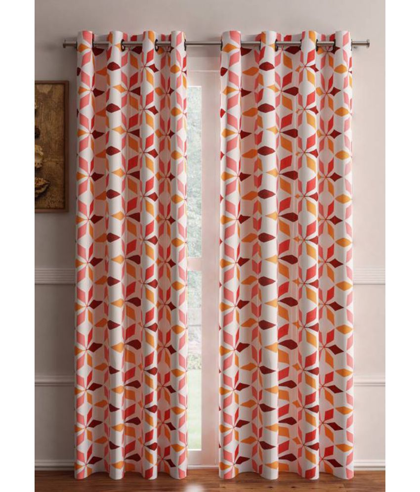     			Home Candy Set of 2 Door Semi-Transparent Eyelet Polyester Red Curtains ( 213 x 120 cm )