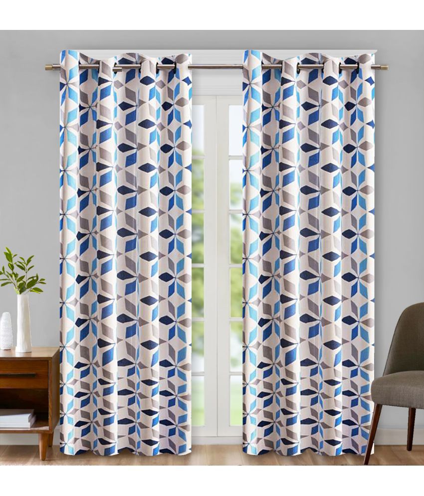     			HOMETALES Set of 2 Door Semi-Transparent Eyelet Polyester Blue Curtains ( 213 x 120 cm )
