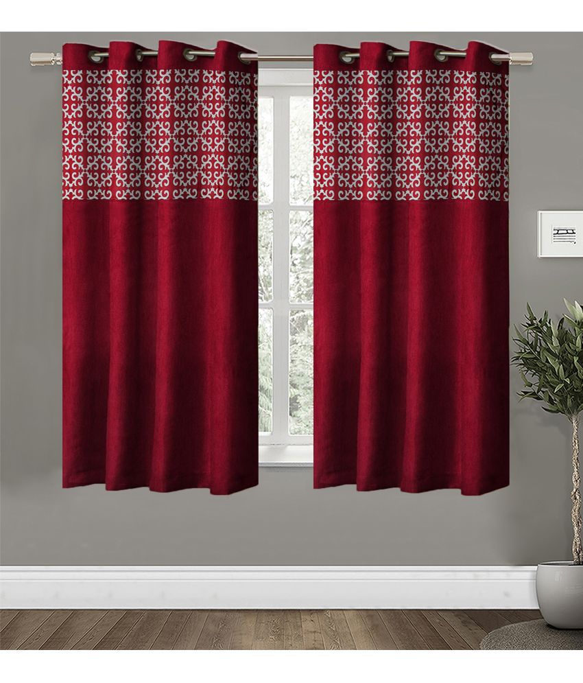     			Home Candy Set of 2 Window Semi-Transparent Eyelet Polyester Maroon Curtains ( 152 x 120 cm )