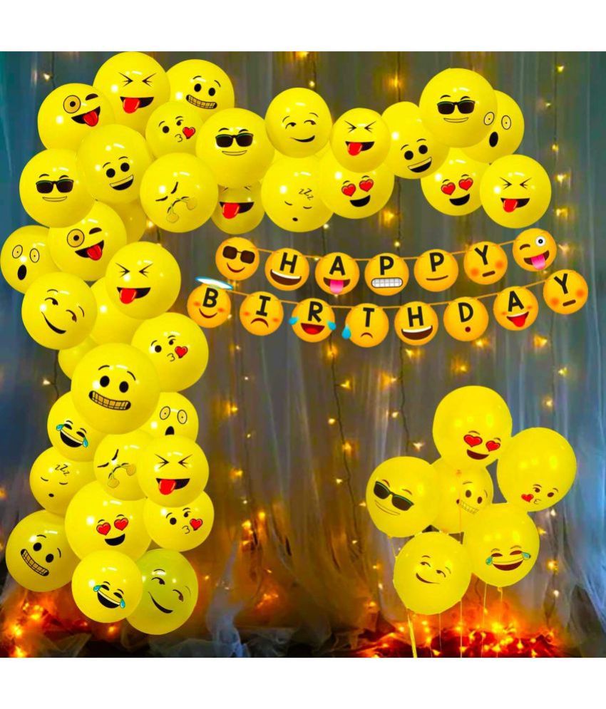     			Party Propz Emoji Theme Birthday Decoration Kit Combo - 52Pcs Banner, Balloon, Led Light Set for Kids, Boys,Girls Supplies/ Smiley Birthday Items/ Kids Birthday Decoration Items