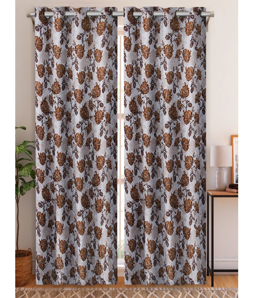     			HOMETALES Set of 2 Long Door Semi-Transparent Eyelet Polyester Brown Curtains ( 274 x 120 cm )
