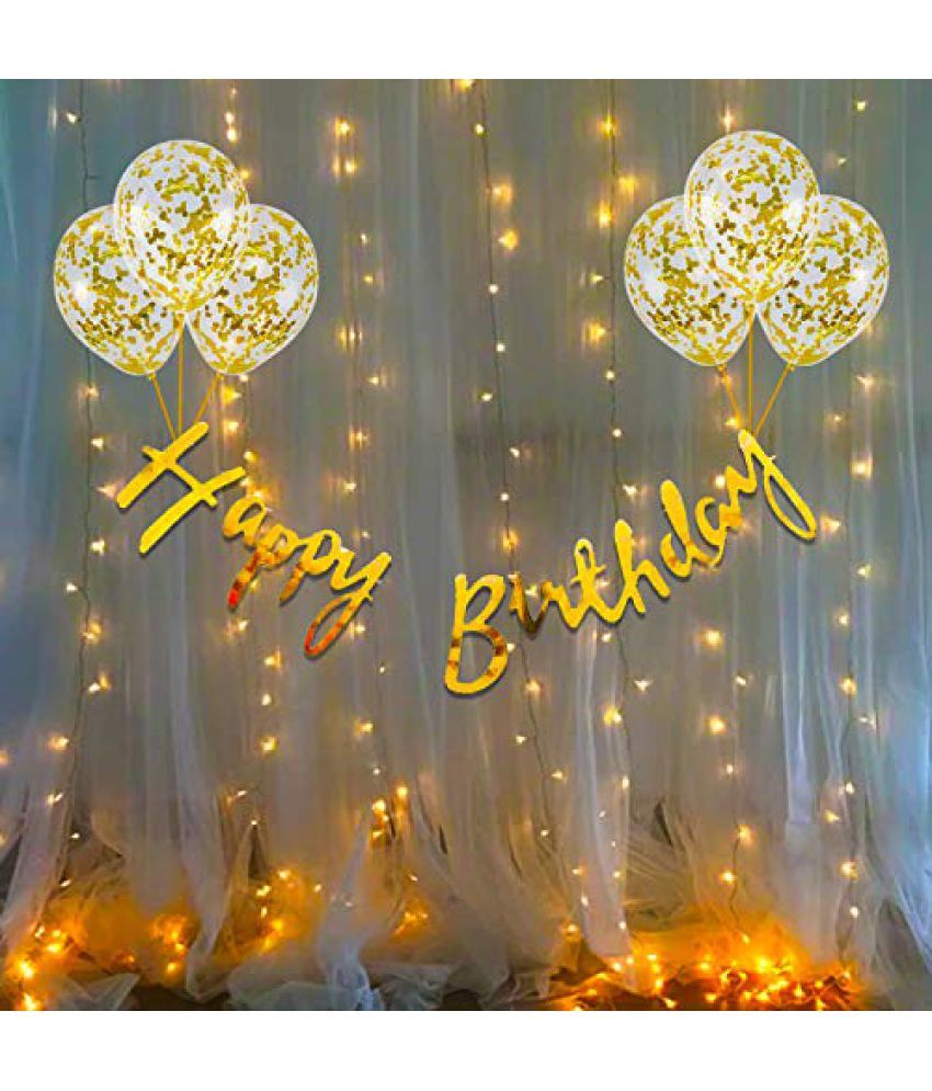     			Party Propz Birthday Decoration Items Kit- 10Pcs Bday Banner Confetti Balloon with Led Light for Kids, Husband Girls Boys Bday Decorations Items with String Fairy Lights