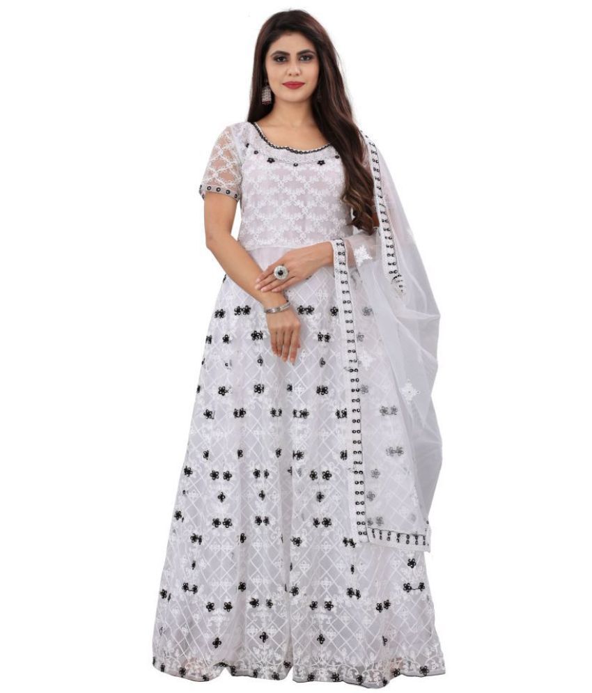     			Aika White Net Ethnic Gown - Single